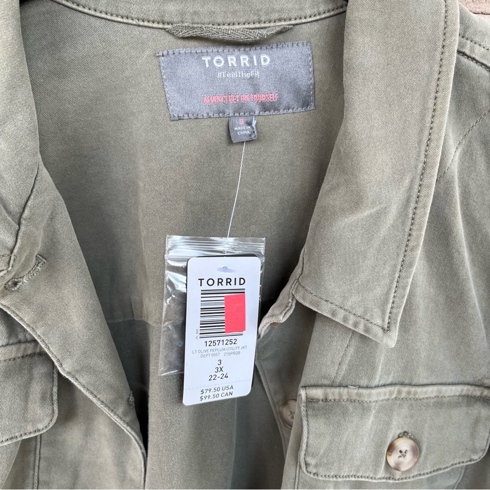 Light olive tility jacket, cotton spandex blend -torrid 3X - Picture 2 of 8